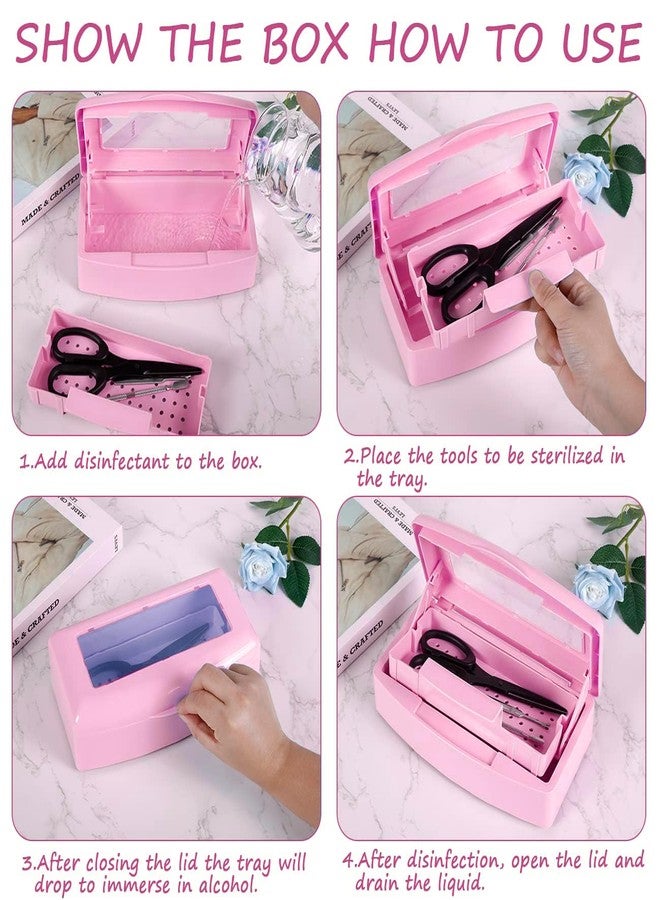 Gusnilo Sanitizing Tray - Disinfectant Container Nail Tool Sterilizer Box Plastic Sanitizing Box for Nail Tools, Hair Salon,Spa (Clear Lid, Pink) - Image 4